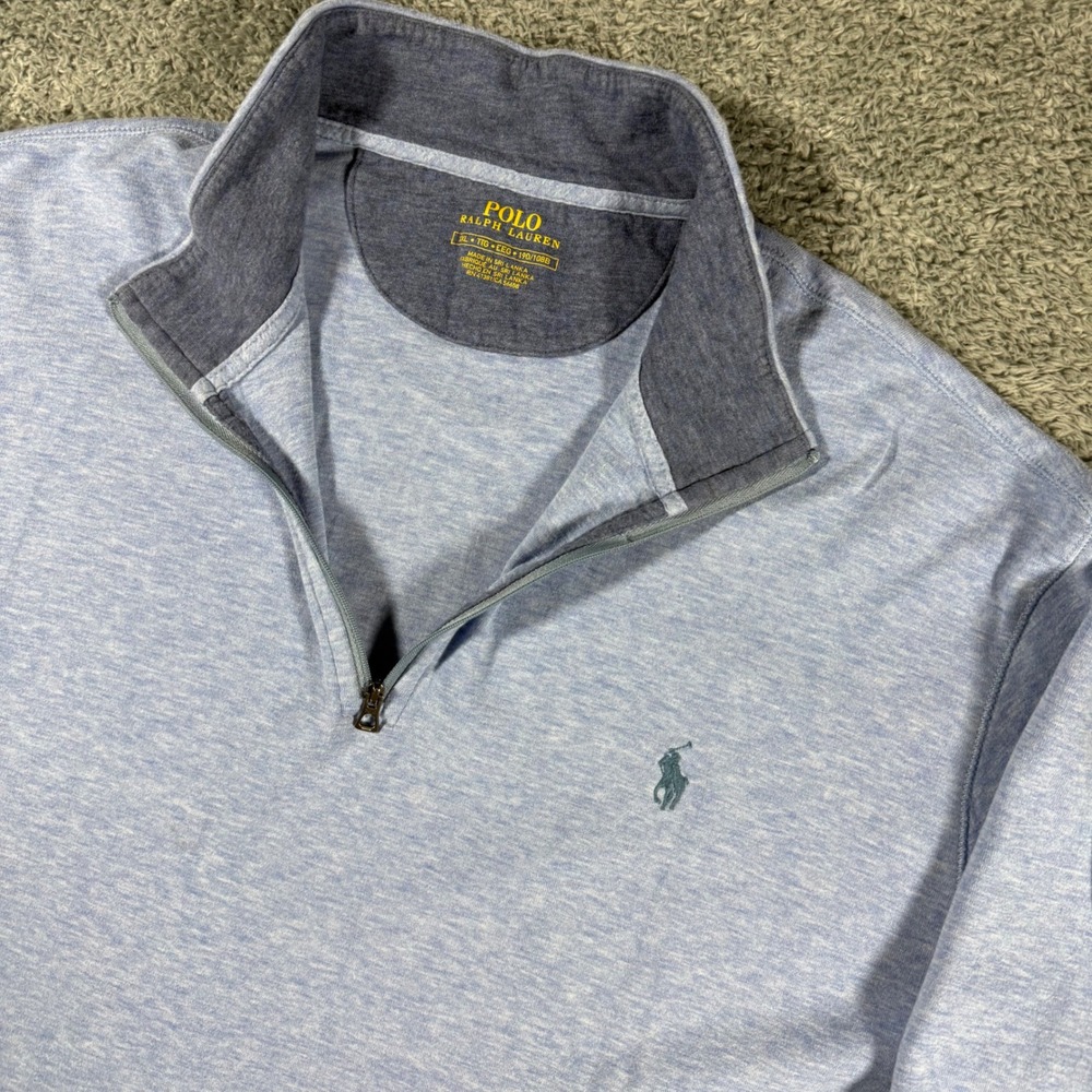 Polo Ralph Lauren Mens XXL Light Blue Heather Quarter Zip Pullover Sweater Pony
